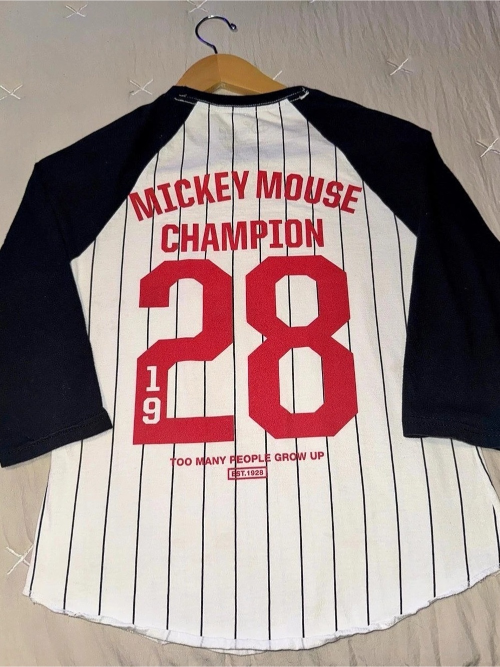 Disney Mickey Mouse Champion 1928 Striped Baseball Tee White & Black (XS)